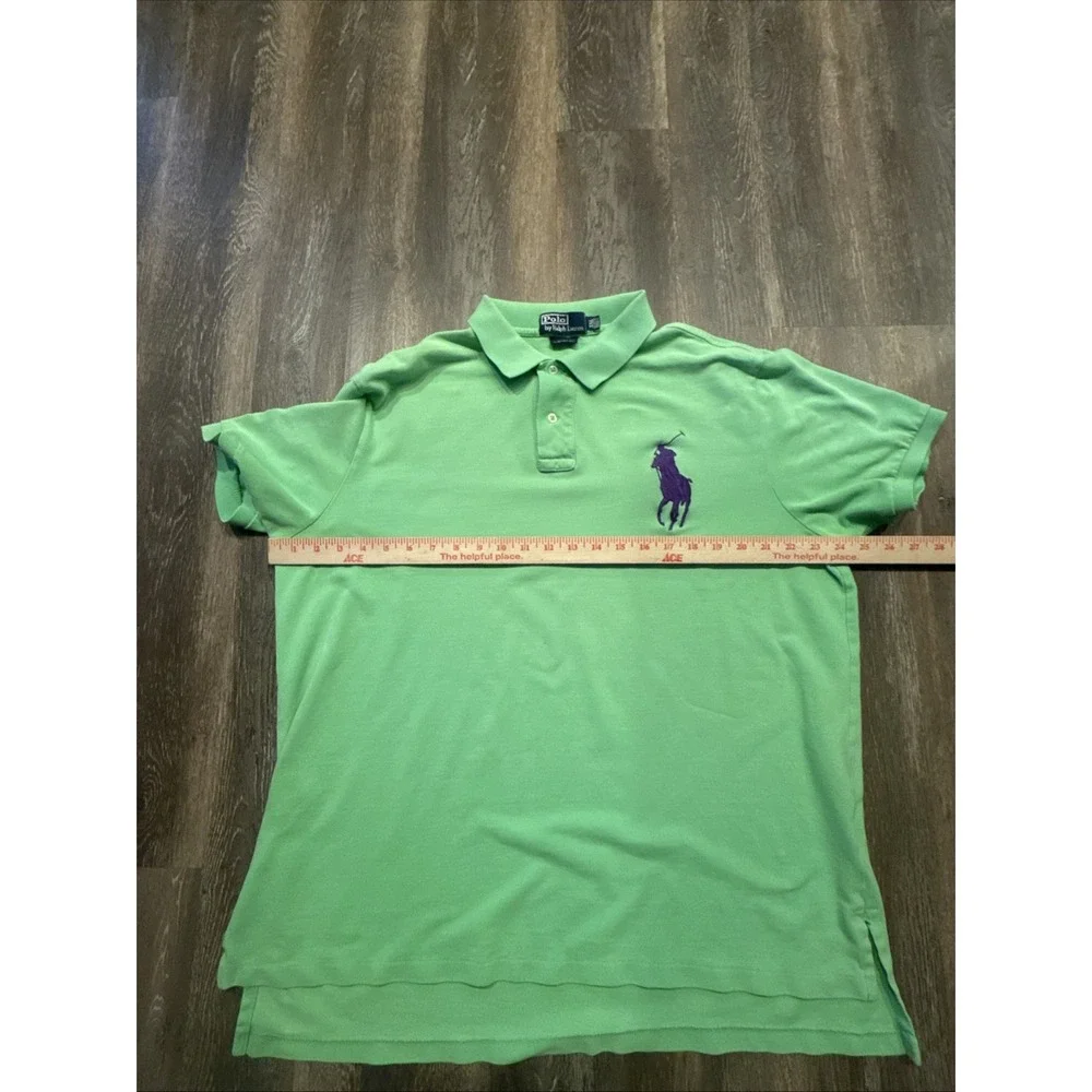 Polo Ralph Lauren Men's XXL Custom Fit Big Purple Pony , 3 Green  Rugby Shirt